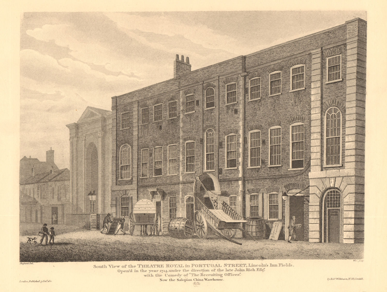LINCOLN'S INN FIELDS. South view of the Theatre Royal in Portugal Street 1834